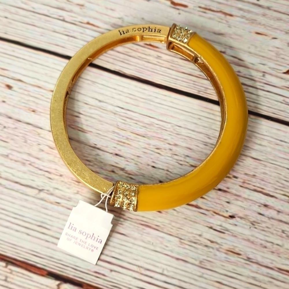 LIA SOPHIA YELLOW ENAMEL‎ GOLD BANGLE STRETCH BRACELET CRYSTAL